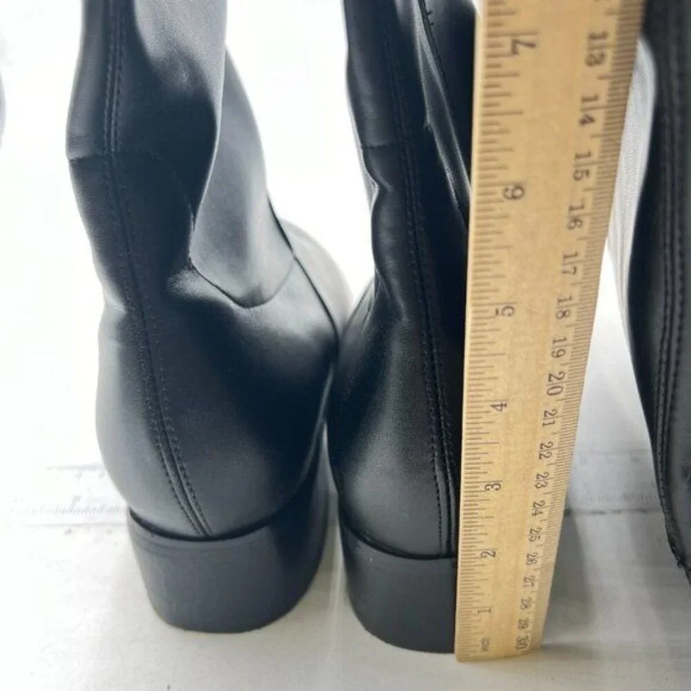 YDN Women Sexy Closed Toe Over The Knee Boots Lace Up Low Heel Black Shoes